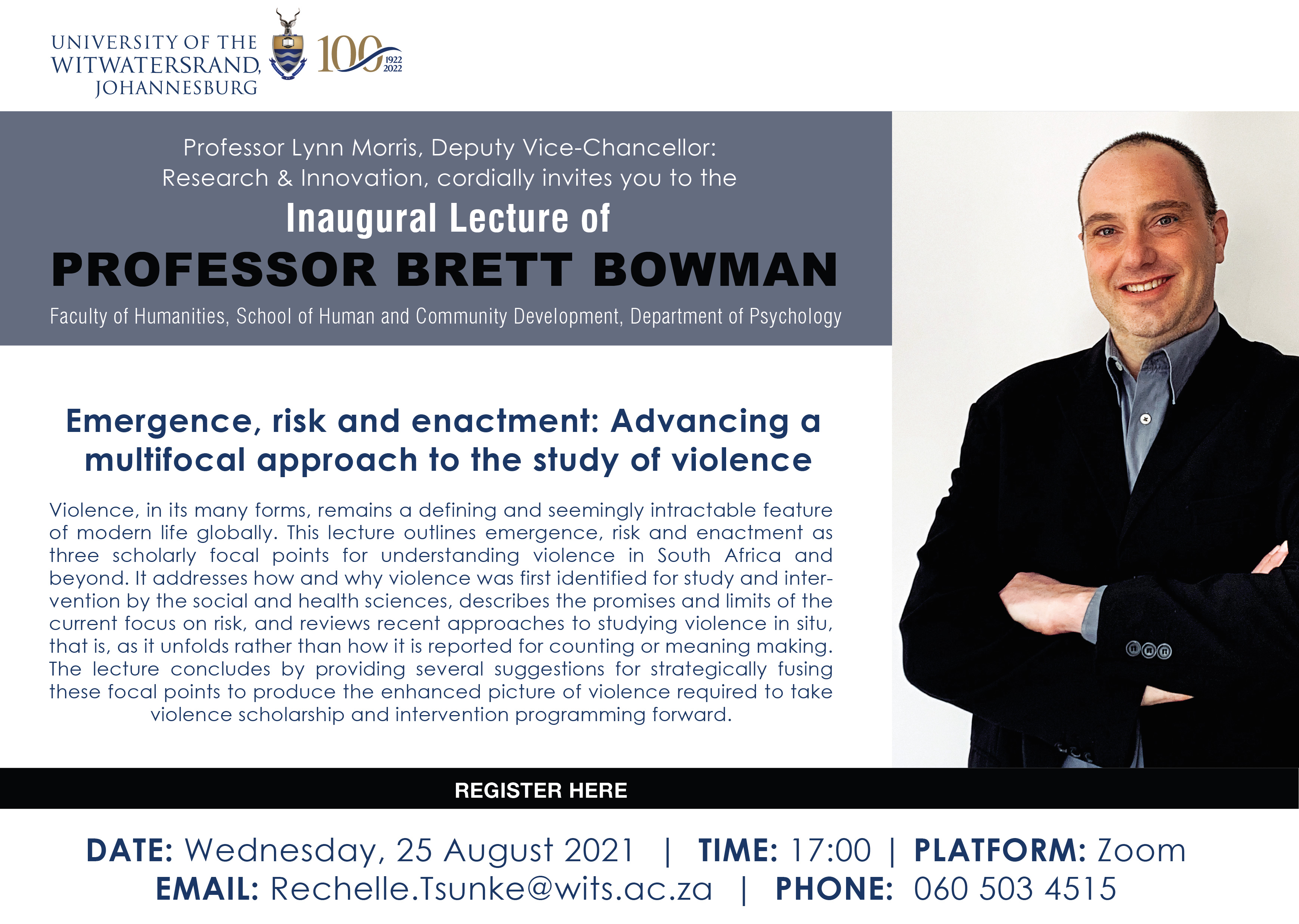 Inaugural Lecture of Professor Brett Bowman